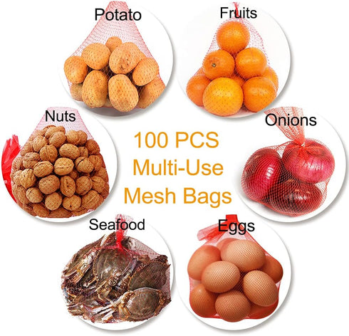 TEMUCY 24 Inch (Red-100PCS) Plastic Mesh Produce Bags, Seafood Boil Bags for Crawfish Crab Shellfish Cooking