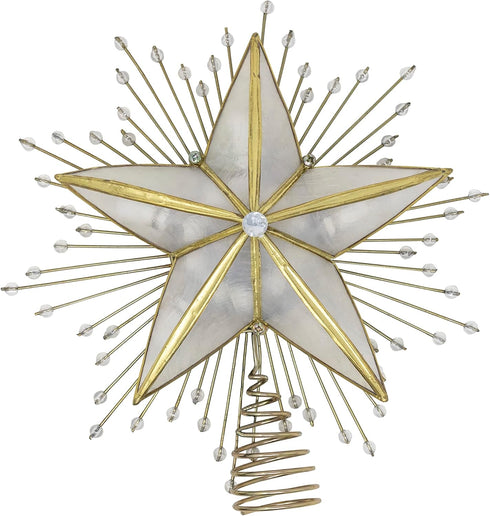 Kurt Adler 10-Light Capiz and Wire Snowflake Christmas Treetop, 10-Inch, Silver