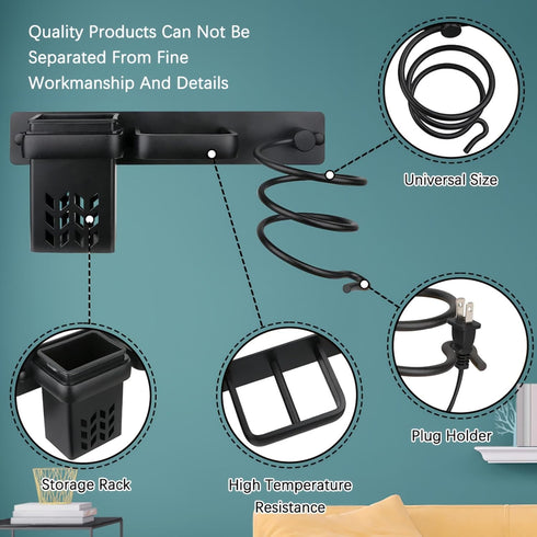 Hair Dryer Holder Wall Mounted, Storage Basket for Flat Iron, Curling Wand, Hair Straightener in Bathroom