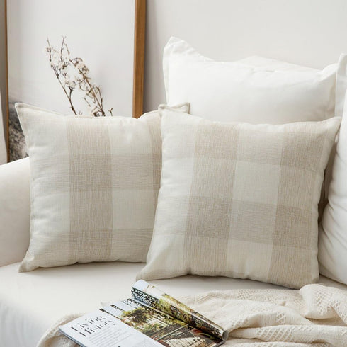 MIULEE Pack of 2 Farmhouse Buffalo Check Plaids Polyester Linen Soft Decorative Square Throw Pillow Covers - 18x18 Inch