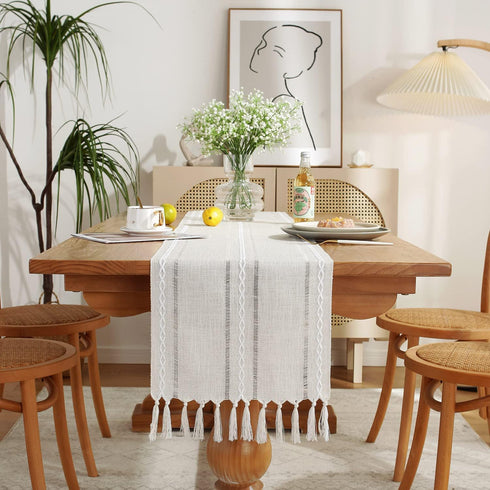 Wracra Rustic Hemstitch Table Runner, Linen Farmhouse Table Runners 90 Inches Long