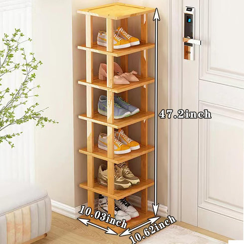 Closet Bamboo Shoe Rack - Vertical Shoe Rack for Small Spaces, Tall Narrow Shoe Rack Organizer for Entryway Corner
