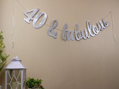 All About Details 40 & Fabulous Cursive Banner - 1 Set, 40th Birthday Banner (Silver)