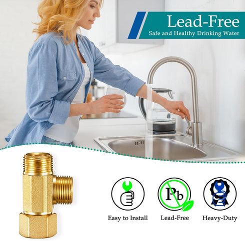 Water Line Adapter Splitter Tee Valve, Fridge Ice Maker Connector with 3/8 T Compression Fittings (2PCS)