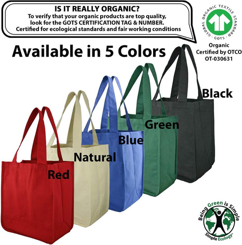 Simple Ecology Organic Cotton Deluxe Reusable Grocery Shopping Bag; Bottle Sleeves, Rigid Bottom Support (UPDATED