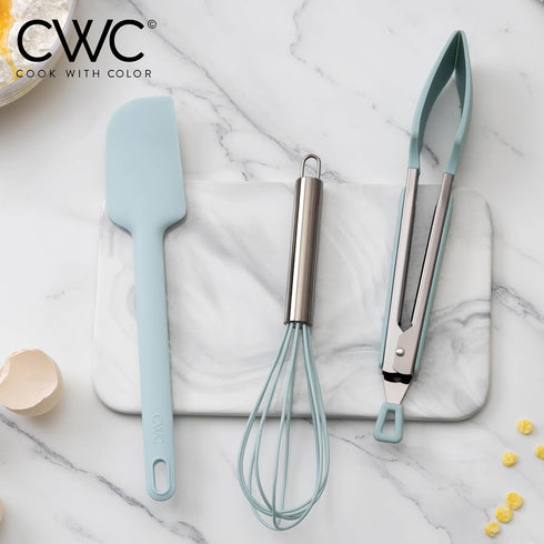 COOK WITH COLOR Silicone Cooking Utensils, 3 Pc Kitchen Utensil Set, Easy to Clean Silicone Kitchen Utensils, Cooking Utensils for Nonstick Cookware, Kitchen Gadgets Set (Mint)