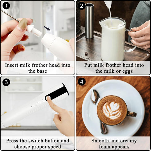 Double Whisk Milk Frother, Handheld USB-C Rechargeable Electric Drink Mixer for Lattes and Matcha