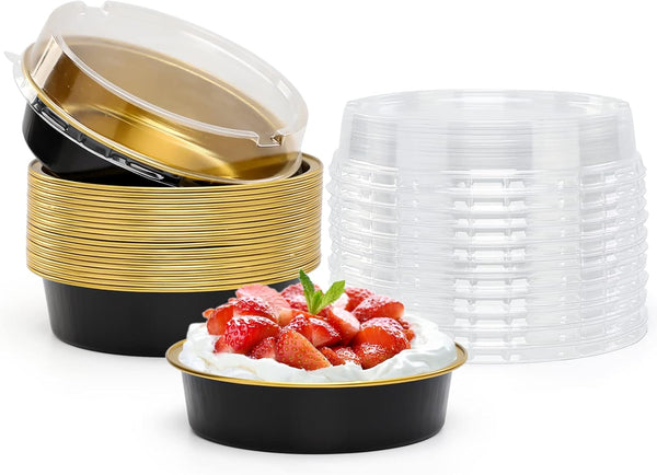 Beasea 20 Pack Cheesecake Pan with Lids - 8 Oz 4 Inch Round Foil Tart Tins, Disposable Mini Pie Pans
