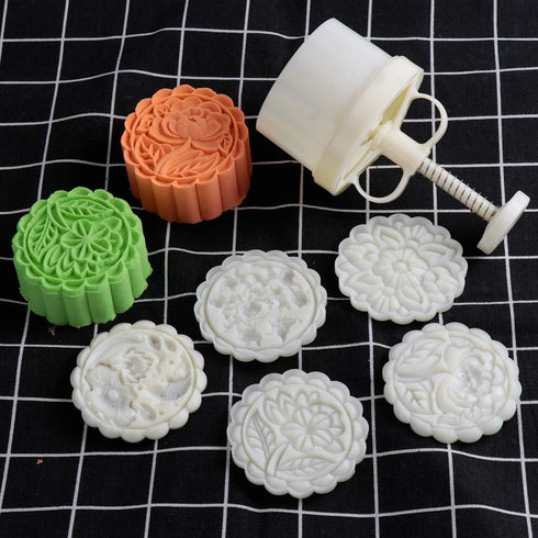 180g 5pcs Cookie Stamps - Thickness Adjustable Moon Cake Mold Set, DIY Decoration Hand Press Cutter