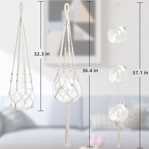 EWPJDK 3 PCS Macrame Plant Hanger Indoor Hanging Planter Basket with Wood Beads Plants Holder Decorative Flower Pot