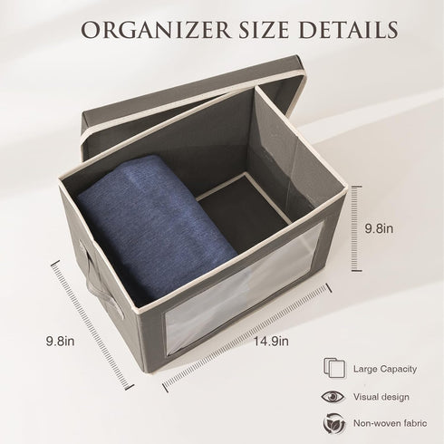 Storage Bins with Lids - Fabric Storage Boxes with Lids, Collapsible Storage Bins with Window, Decorative Closet Organizers and Storage for Clothes, Towels, Books, 3 Packs, Grey by Homsorout