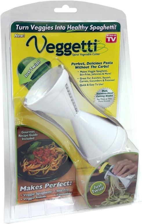 2.76"L 2.76"W 6.32"H, Veggetti Veggie Slicer, Dual Stainless Steel Blade Vegetable Cutter for Thick or Thin Noodle