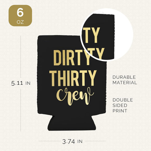 Dirty Thirty Crew Can Coolers, Set of 12 for 30th Birthday Decorations for Him and Her