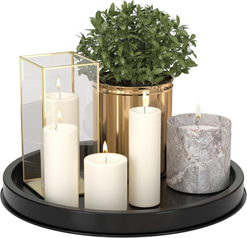 HGF Decorative Tray for Coffee Table, 12 Inch Metal Iron Round Serving Tray for Kitchen Counter
