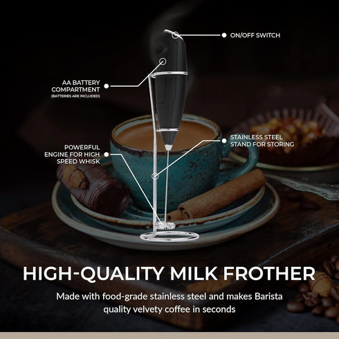 ChefWave Handheld Milk Frother with Stand (Black)
