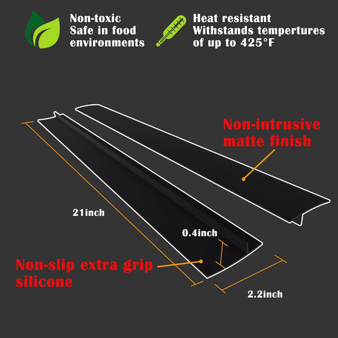 Kindga Silicone Stove Counter Gap Cover 21", Easy Clean Gap Filler for Kitchen Counter, Appliances, Set of 2 (Black)