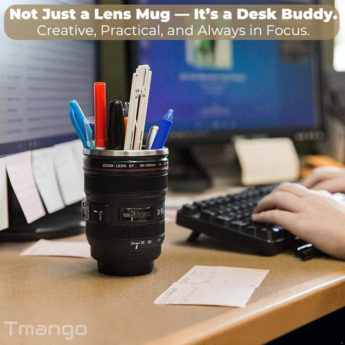 Camera Lens Coffee Mug with Slider Lid – Realistic DSLR Thermos Cup, Novelty Gift for Photographers and Coffee Lovers