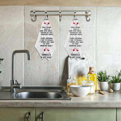 Lovdazzles 2 Pcs Funny Wine Kitchen Towels, Humorous Decorative Absorbent Microfiber Dish Cloth Tea Towel, Waffle Soft
