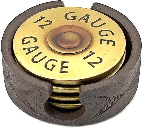 Bellaa Shotgun Shell Coasters 12 Gauge Set of 4 + Holder, Heavy Duty Rustic Decor for Dining