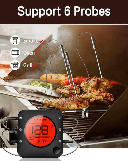 BFOUR Meat Thermometer Wireless Bluetooth, LCD Digital Dual Probe BBQ Thermometer for Kitchen Cooking Grill