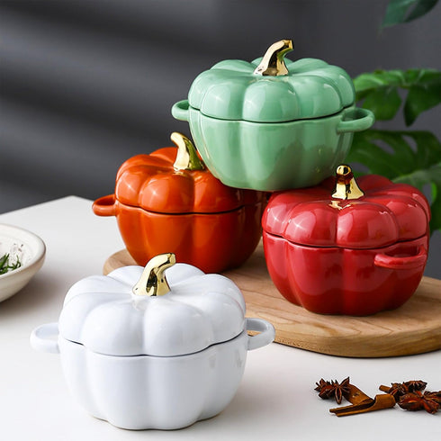 Dutch Oven Pot with Lid, Pumpkin Pottery Dessert Saucepan, Mini Baking Dish, Pumpkin-Shaped Casserole