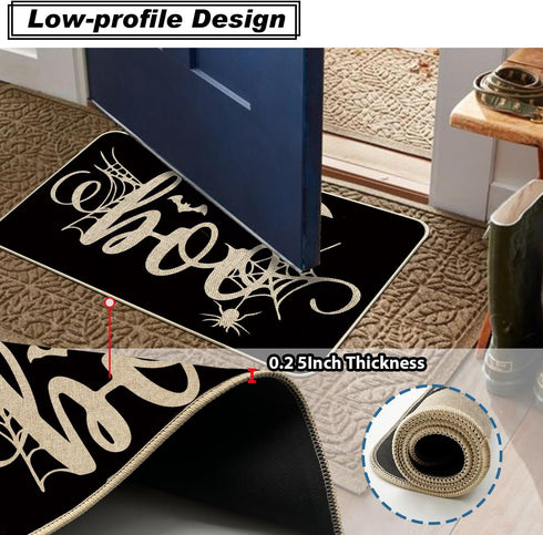 Baccessor Halloween Black Kitchen Rugs Set of 2, Spooky Ghost Low-Profile Non Slip Absorbent Kitchen Floor Mats 17x29