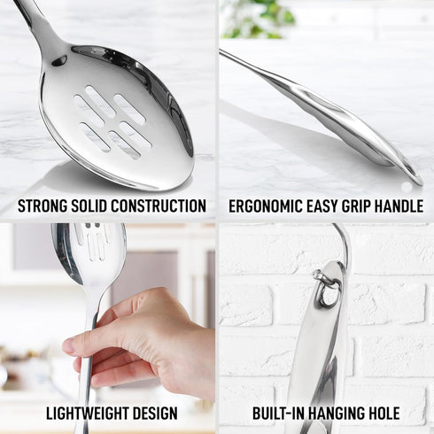 Zulay Kitchen Stainless Steel Cooking Utensil, Durable Kitchen Gadgets, 15" Slotted Spoon