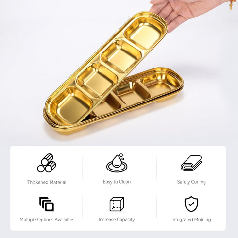 drizzle Sauce Dish, Stainless Steel Gold Condiment Dip Bowls for Soy, Tomato Sauce, Spices, Korean BBQ