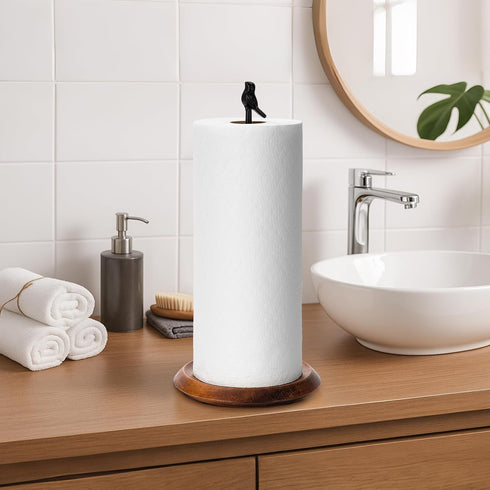 Countertop, Wood Paper Towel Holder Easy Tear Farmhouse Kitchen Towel Holder for Dining Table, Cute Bird Shaped