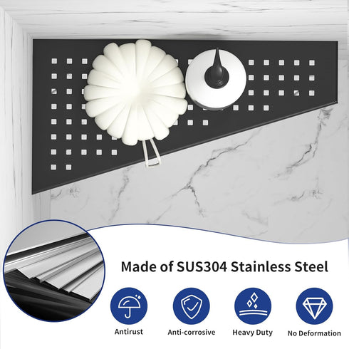 12" 304 Corner Shower Shelf, Matte Black Trapezoid Grout in Shampoo Shelf, Stainless Steel Grid Design Recessed