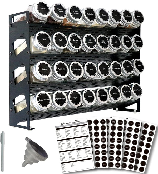 Ardier 4 Tier Spice Rack Organizer with 32 Square Spice Jars and 160