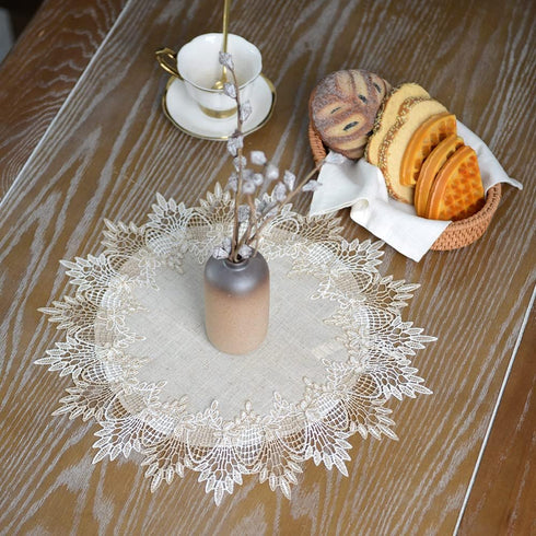 15 Inch ARTABLE Grey Lace Doily Linen Table Topper Scarf Placemat Round Small Coffee Farmhouse Table Cover Rustic