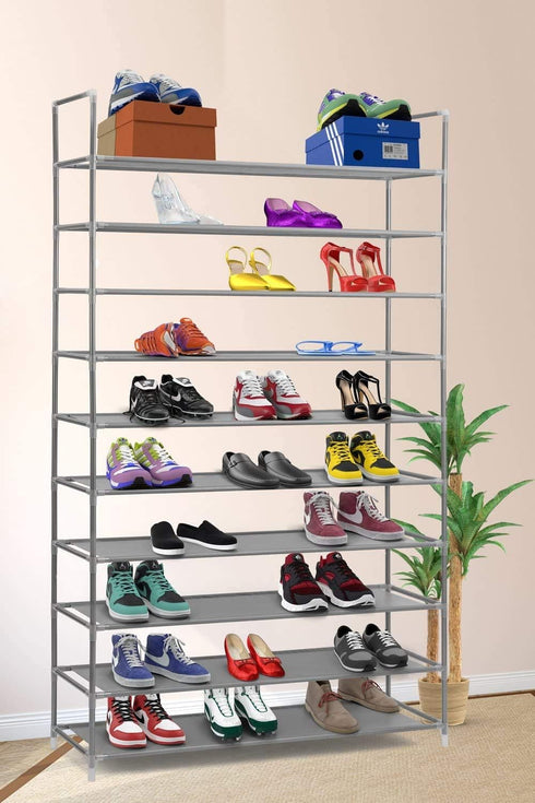 GREEF 10-Tier 50-Pair Closet, Classics Shoe Rack Organizer Sturdy Metal Storage Shelf for Bedroom, Entryway, Dorm Room