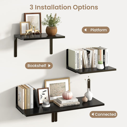 12 Inch Set 2, 16W 12D Fun Memories Floating Shelves for Wall, Deep Floating Shelves of Wall Mounted Shelf with Metal