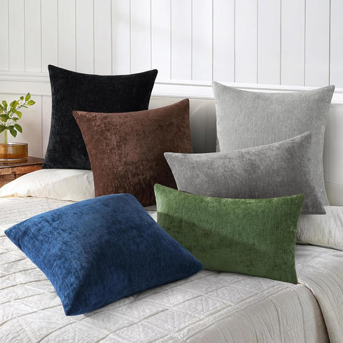 24x24 Inch Set 2, decorUhome Chenille Dark Grey Throw Pillow Covers of Decorative Soft Couch Pillow Covers Solid Dyed
