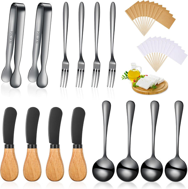 Cheese Butter Spreader Knives Set - Stainless Steel Spreader Knives with Wooden Handles, Charcuterie Accessories