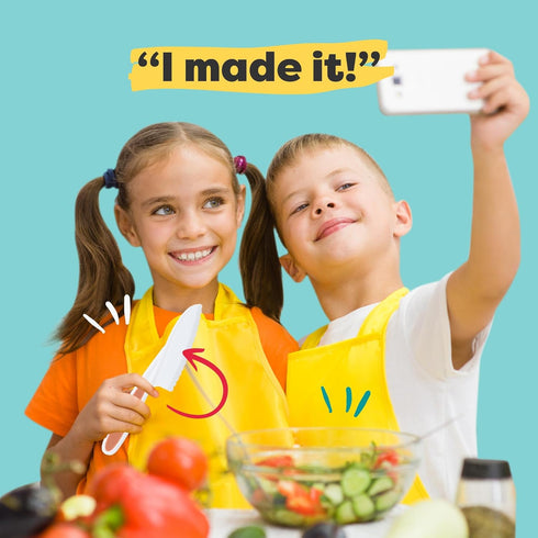 Baketivity 6 Piece Kids Cutting Board and Knife Set, Plastic Knives and Flexible Cutting Boards for Safe Cooking
