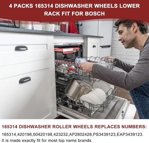 8 Packs Dishwasher Wheels Lower Rack 165314 Fit for Bosch, Replaces Dish Rack Part Number 420198 AP2802428 PS3439123