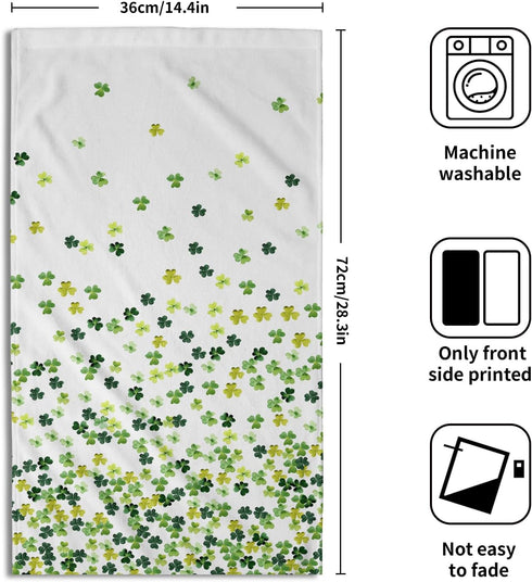 Mweet Set 2, Green Clover Shamrocks Hand Towels of Irish Lucky St. Patrick's Day Microfiber Absorbent Kitchen Bathroom