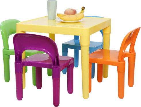 4 Set, ZENY Kids Plastic Table and Chairs Multicolor Play Room Furniture for Reading, Train, Art, Crafts