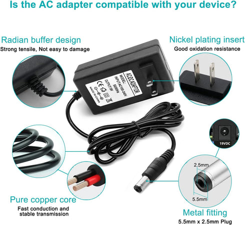 19V AC DC Charger Power Cord for Eufy RoboVac 11S 12 15C 25C 30C 35C, Compatible with Various Robot Vacuums