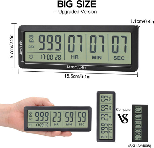 A AIMILAR AY4053-Black Digital Countdown Days Timer - Upgraded Big 999 Days Count Down Clock for Vacation Wedding
