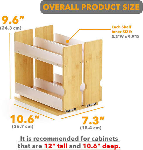 7.3" 2 Drawers(3" 2-Tier, SpaceAid Bamboo Pull Out Spice Rack Organizer for Cabinet, Heavy Duty Slide Out Seasoning