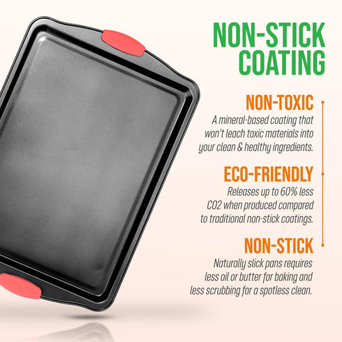 NutriChef Kitchen 15” Non Stick Cookie Sheet, Medium Gray Carbon Metal Bakeware with Red Handles