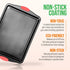 NutriChef Kitchen 15” Non Stick Cookie Sheet, Medium Gray Carbon Metal Bakeware with Red Handles