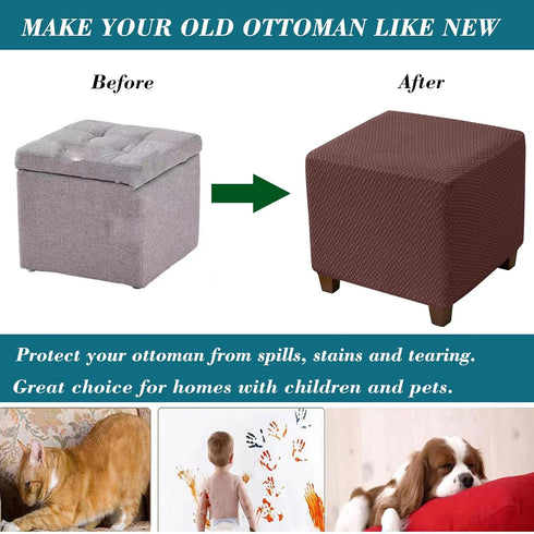 HFCNMY Ottoman Cover Square,Stretch Knitted Small Square Ottoman Slipcover,Storage Foot Stool Covers with Elastic