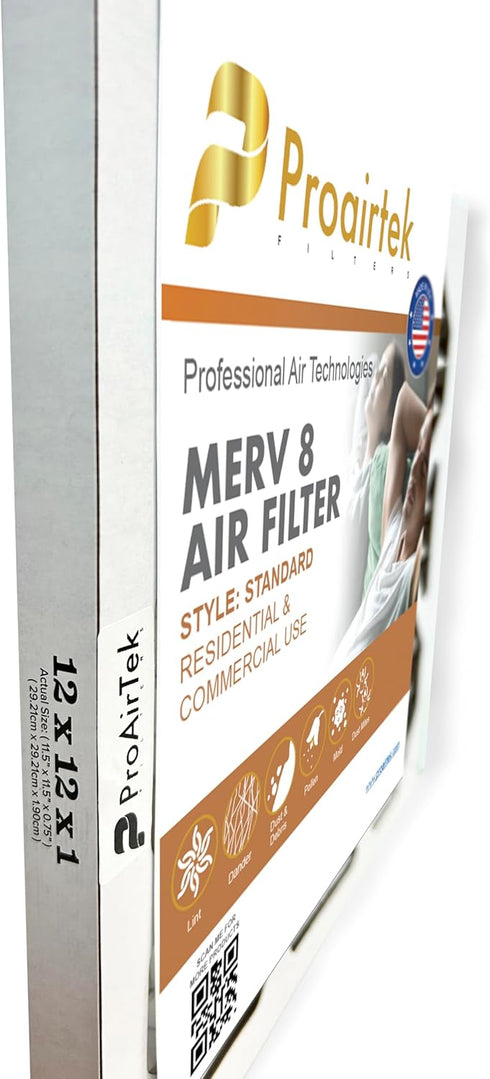 Proairtek AF12121M08SWH Model 12x12x1 Air Filter, MERV 8; Ideal for Anyone Wanting Clean, Crisp Air in Their Home; It Captures Microscopic Airborne Particles Without Impacting Air Flow