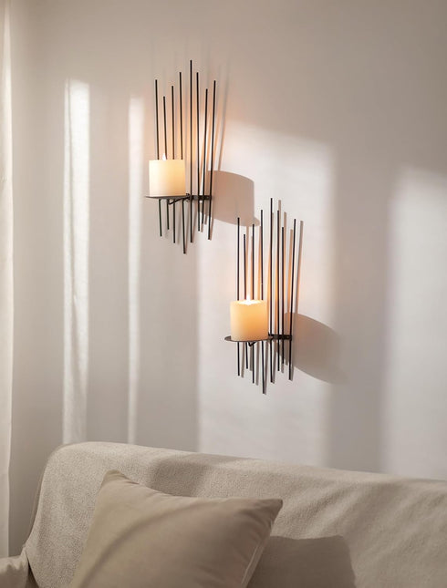 Set 2 Sziqiqi Wall Candle Holder Black: Wall Candle Sconces of for Pillar - Modern Sconces Decor for Living Room