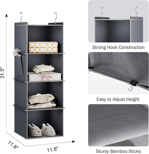Closet 4-Shelf Closet YOUDENOVA Hanging Organizer, Hanging Storage Shelves, Grey