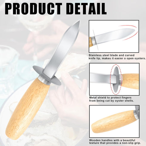 Oyster Shucking Knife - 12 Pack with Comfort Wood Handle, Professional Grade Cut Resistant Gloves
